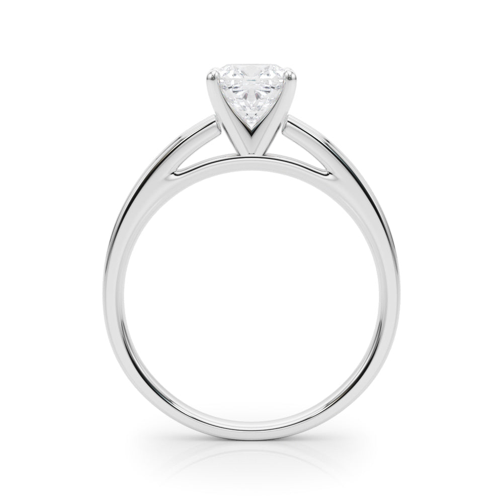 White gold Cushion Solitaire Diamond Ring with Four-Prong Setting and Classic Band