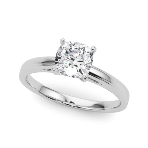 Platinum Cushion Solitaire Diamond Ring with Four-Prong Setting and Classic Band