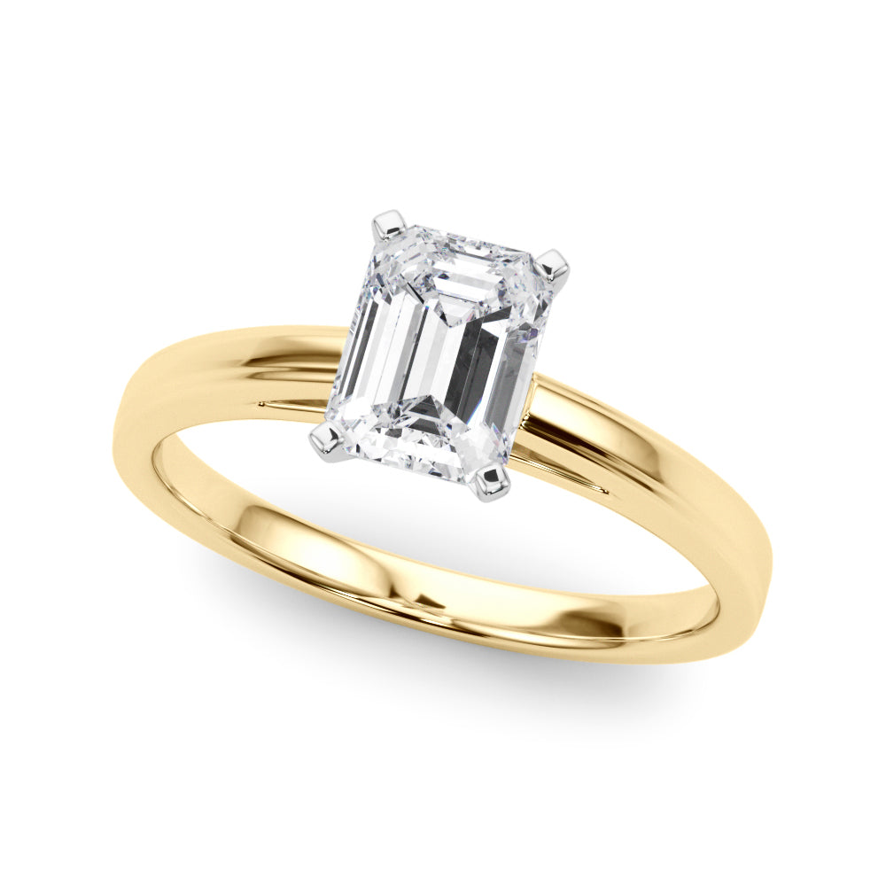 Yellow gold Emerald Solitaire Diamond Ring with Four-Prong Setting and Classic Band