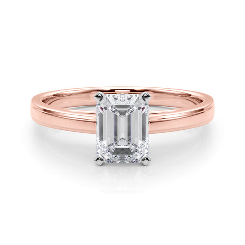 Rose gold Emerald Solitaire Diamond Ring with Four-Prong Setting and Classic Band