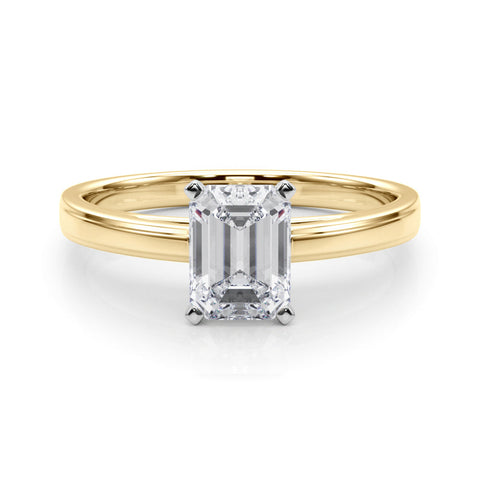 Yellow gold Emerald Solitaire Diamond Ring with Four-Prong Setting and Classic Band
