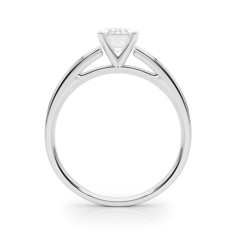 White gold Radiant Solitaire Diamond Ring with Four-Prong Setting and Classic Band