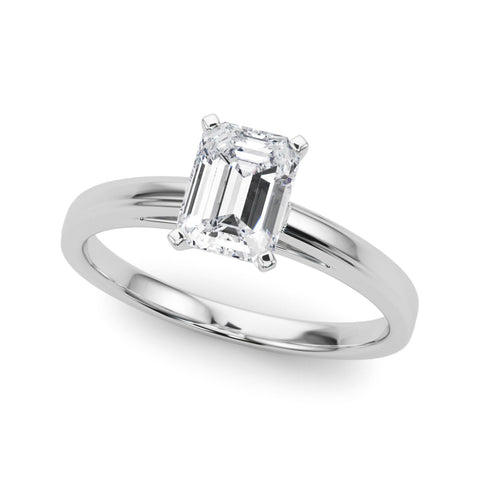 White gold Emerald Solitaire Diamond Ring with Four-Prong Setting and Classic Band