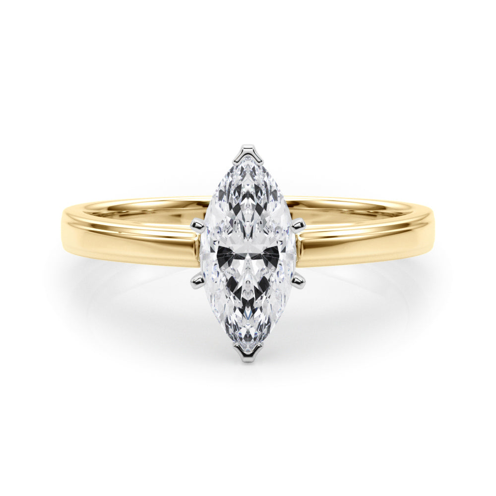 Yellow gold Marquise Solitaire Diamond Ring with Four-Prong Setting and Classic Band