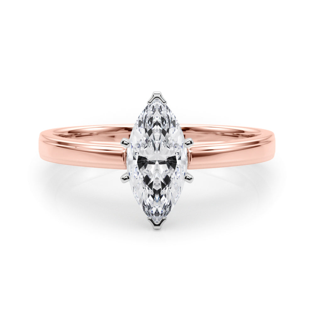 Rose gold Marquise Solitaire Diamond Ring with Four-Prong Setting and Classic Band