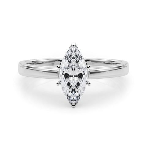 Platinum Marquise Solitaire Diamond Ring with Four-Prong Setting and Classic Band