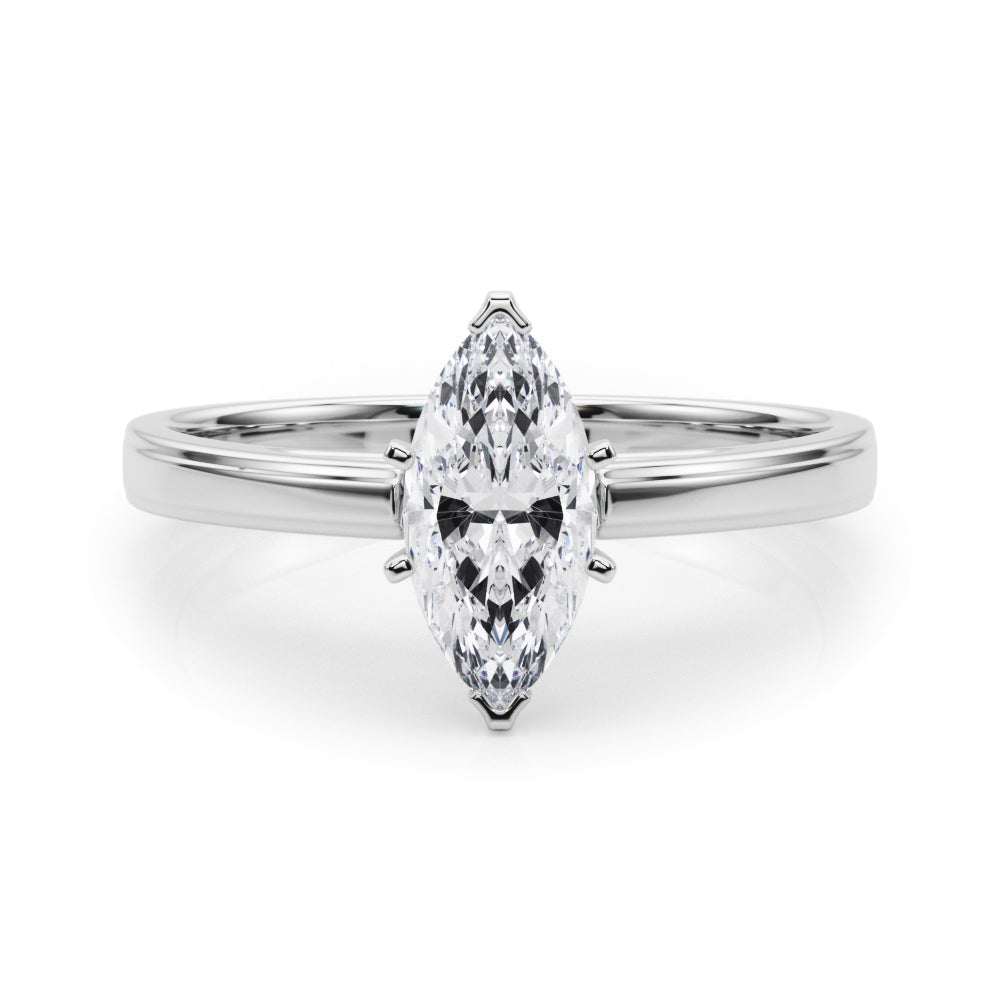 Platinum Marquise Solitaire Diamond Ring with Four-Prong Setting and Classic Band