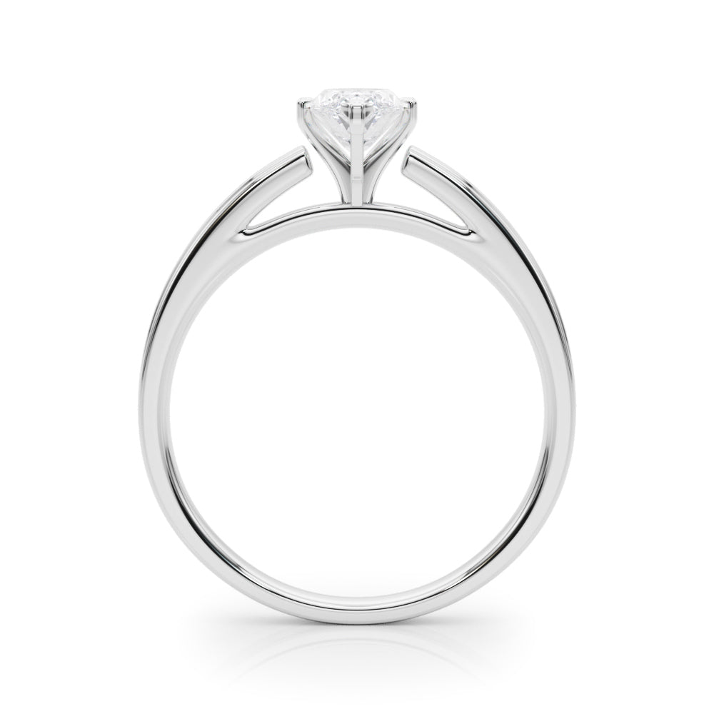 Silver Marquise Solitaire Diamond Ring with Four-Prong Setting and Classic Band