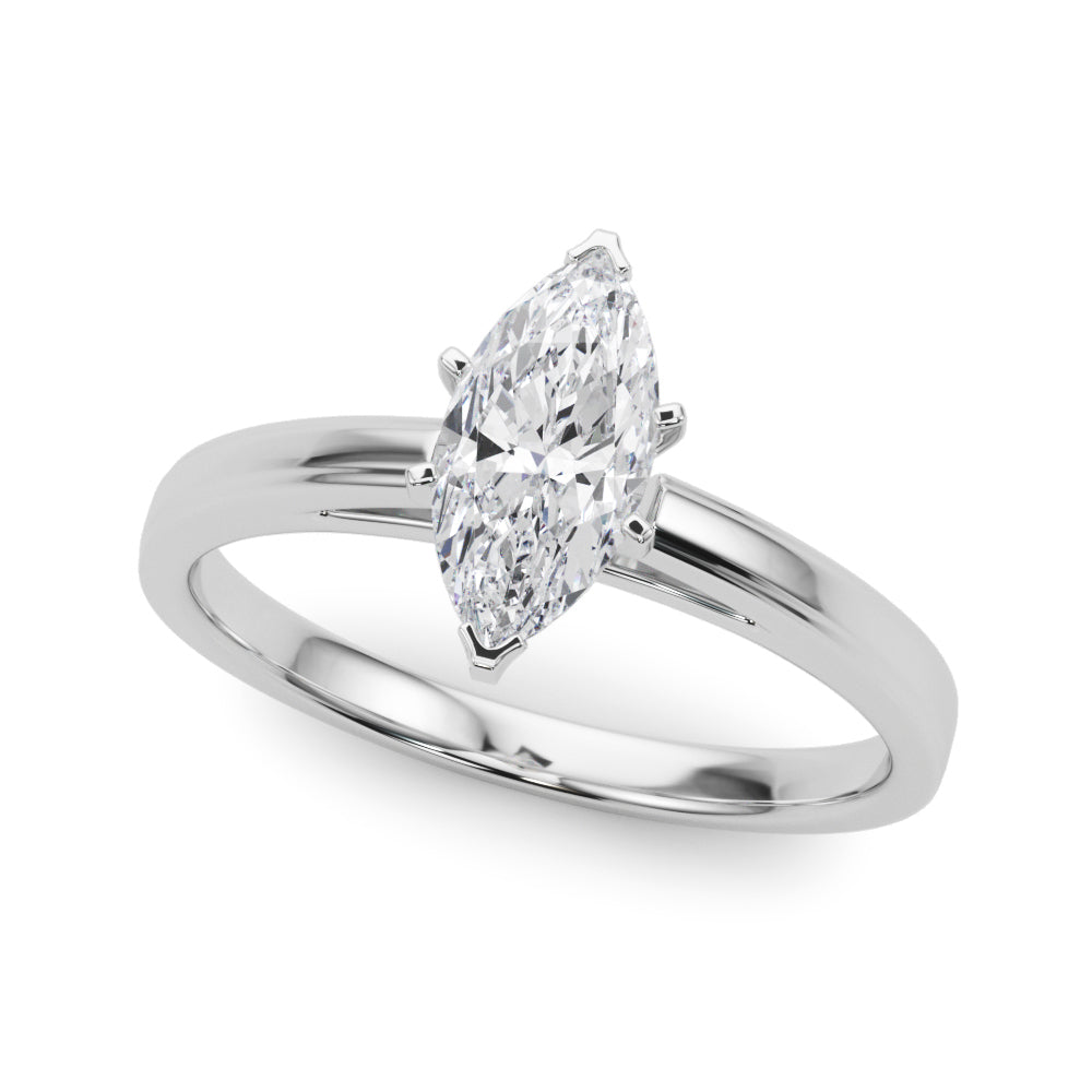 Platinum Marquise Solitaire Diamond Ring with Four-Prong Setting and Classic Band