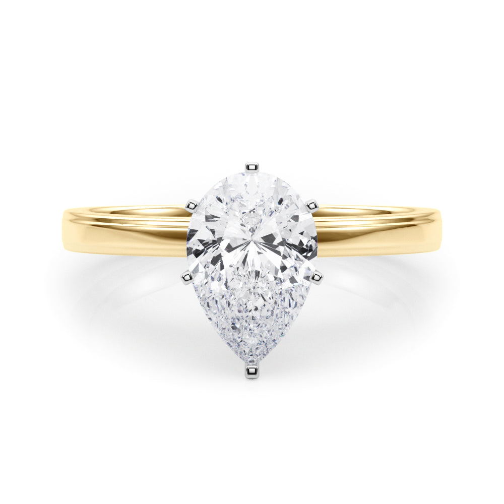 Yellow gold Pear Solitaire Diamond Ring with Four-Prong Setting and Classic Band