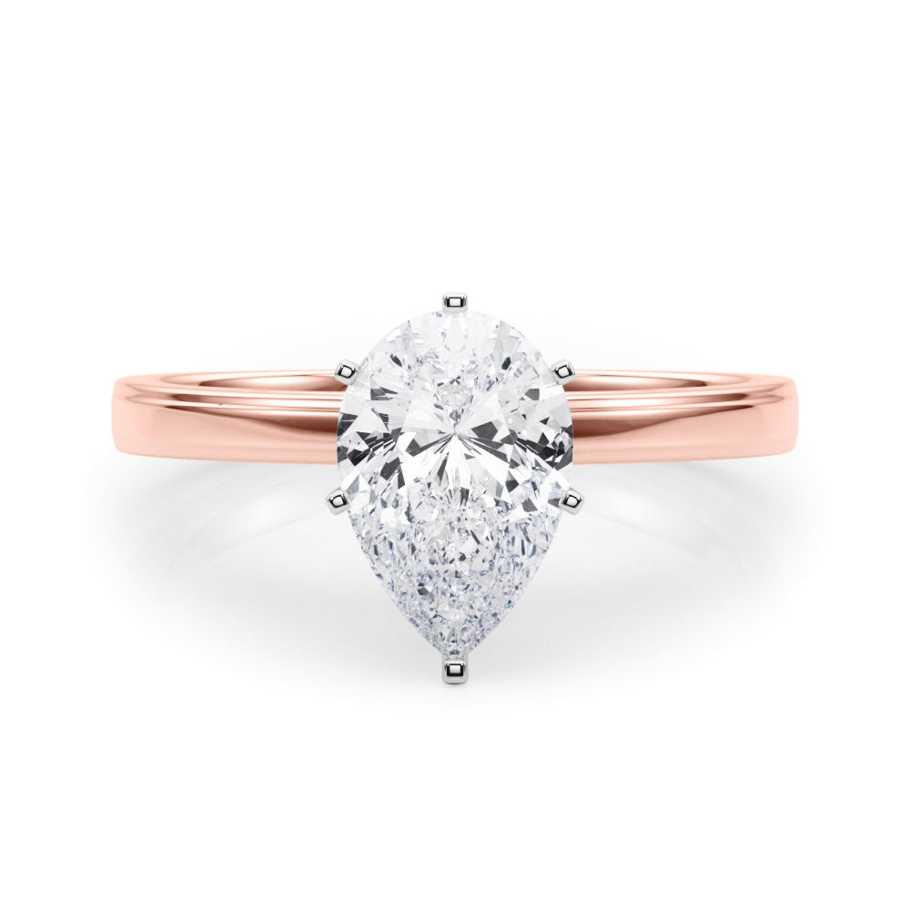 Rose gold Pear Solitaire Diamond Ring with Four-Prong Setting and Classic Band