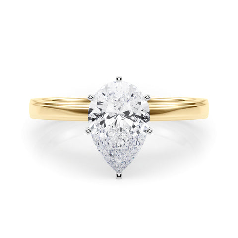 Yellow gold Pear Solitaire Diamond Ring with Four-Prong Setting and Classic Band