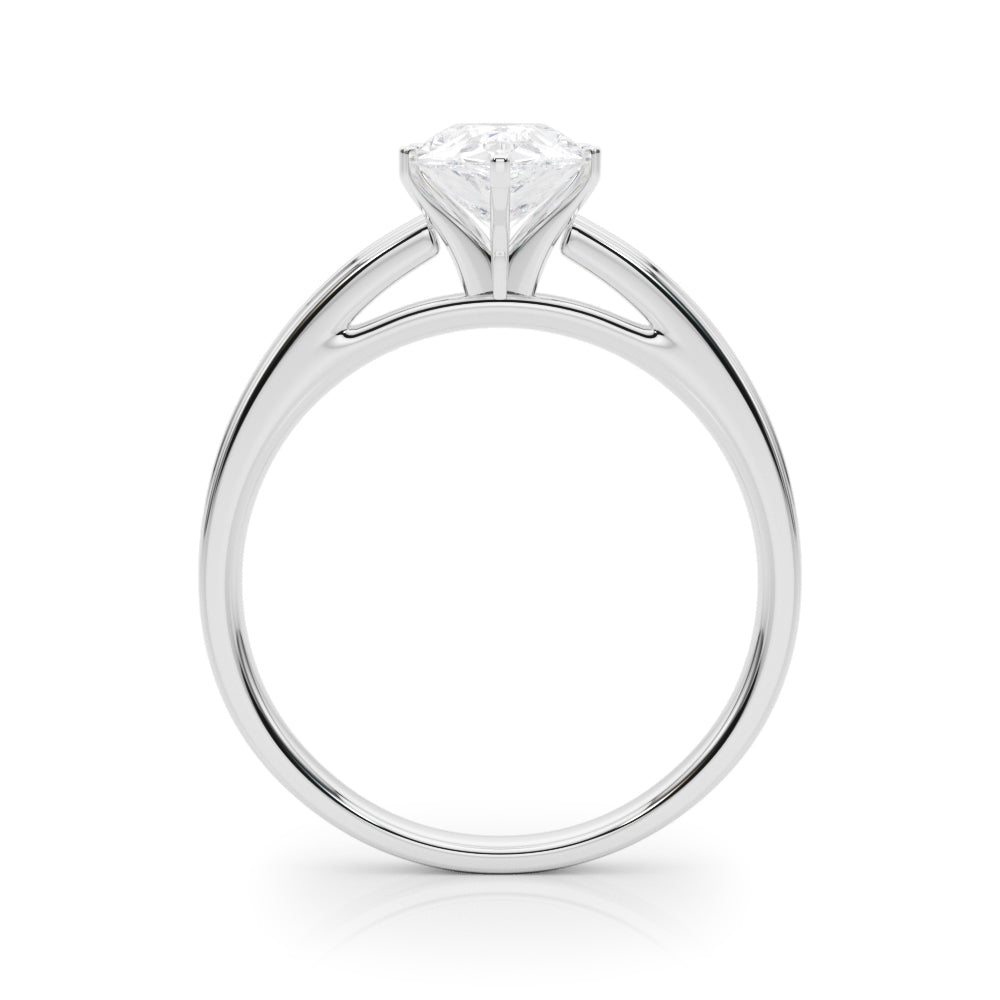 Silver Pear Solitaire Diamond Ring with Four-Prong Setting and Classic Band