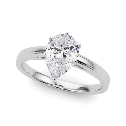 Silver Pear Solitaire Diamond Ring with Four-Prong Setting and Classic Band