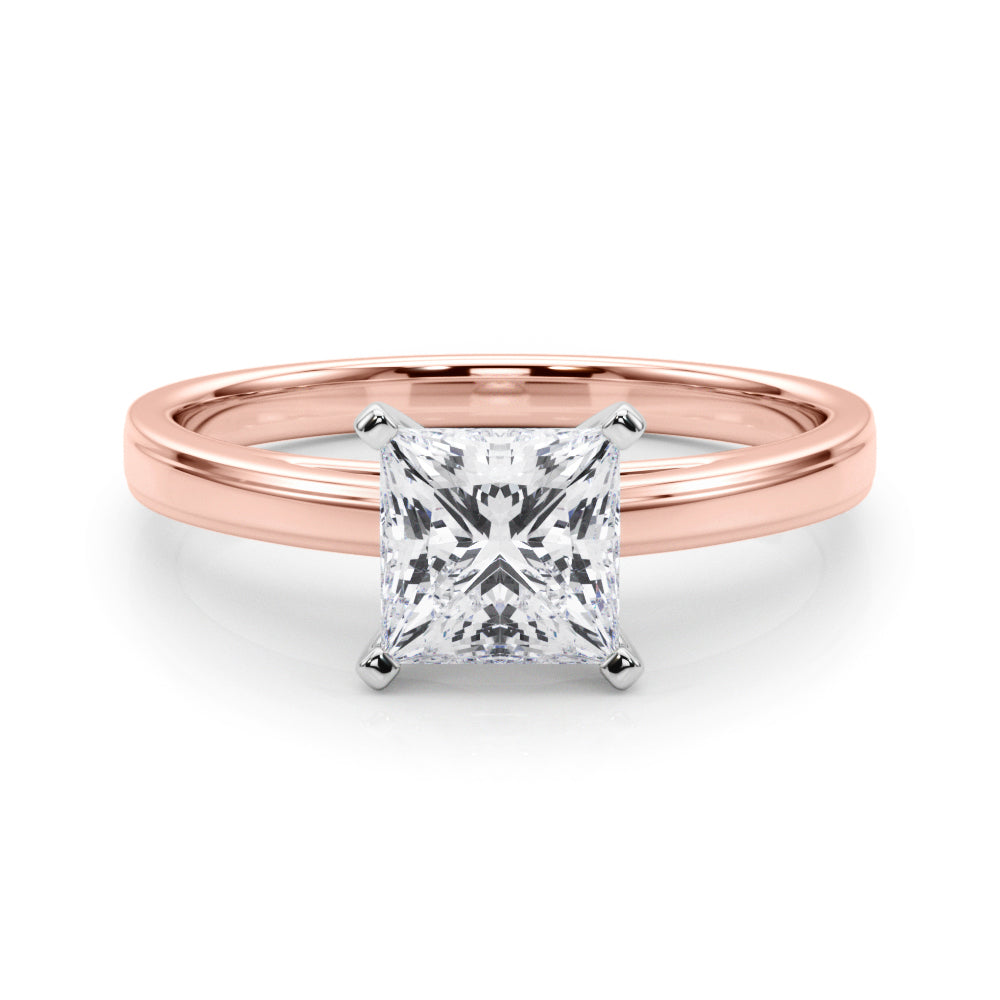 Rose gold Princess Solitaire Diamond Ring with Four-Prong Setting and Classic Band