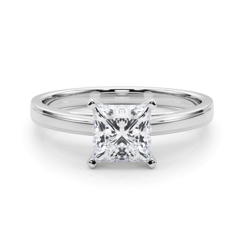 White gold Princess Solitaire Diamond Ring with Four-Prong Setting and Classic Band