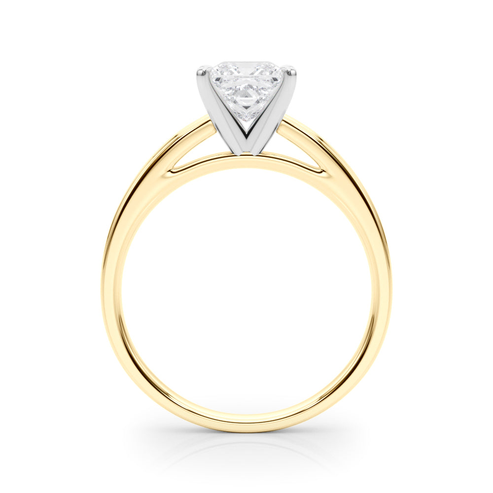 Yellow gold Princess Solitaire Diamond Ring with Four-Prong Setting and Classic Band