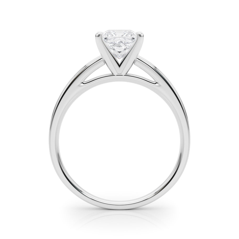 Silver Princess Solitaire Diamond Ring with Four-Prong Setting and Classic Band