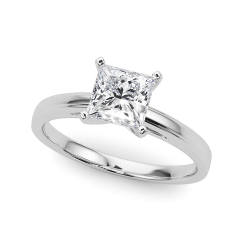White gold Princess Solitaire Diamond Ring with Four-Prong Setting and Classic Band