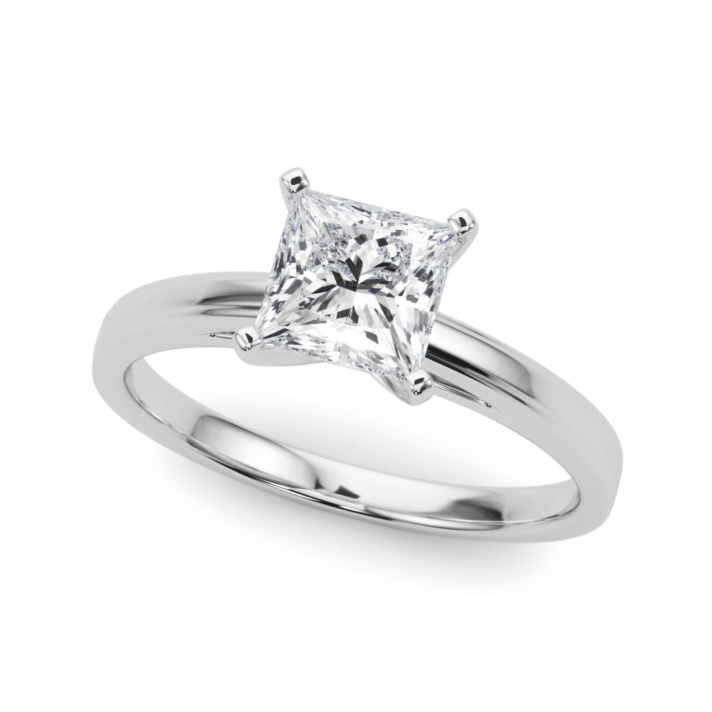 Platinum Princess Solitaire Diamond Ring with Four-Prong Setting and Classic Band
