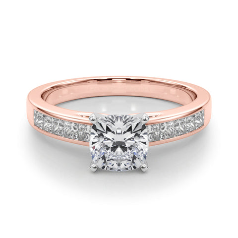 Rose gold Cushion Solitaire Diamond Ring with Channel-Set Band and Four-Prong Setting