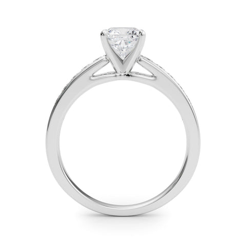 Silver Cushion Solitaire Diamond Ring with Channel-Set Band and Four-Prong Setting