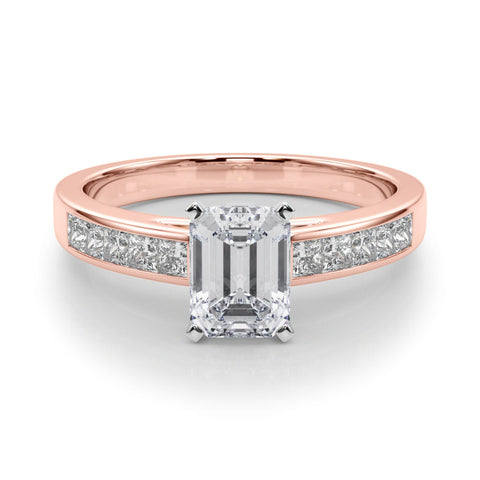 Rose gold Emerald Solitaire Diamond Ring with Channel-Set Band and Four-Prong Setting