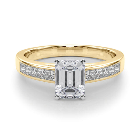 Yellow gold Radiant Solitaire Diamond Ring with Channel-Set Band and Four-Prong Setting