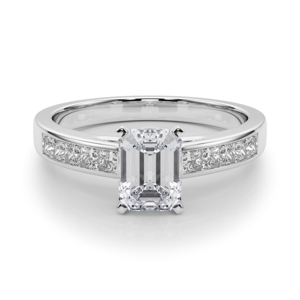 Platinum Radiant Solitaire Diamond Ring with Channel-Set Band and Four-Prong Setting