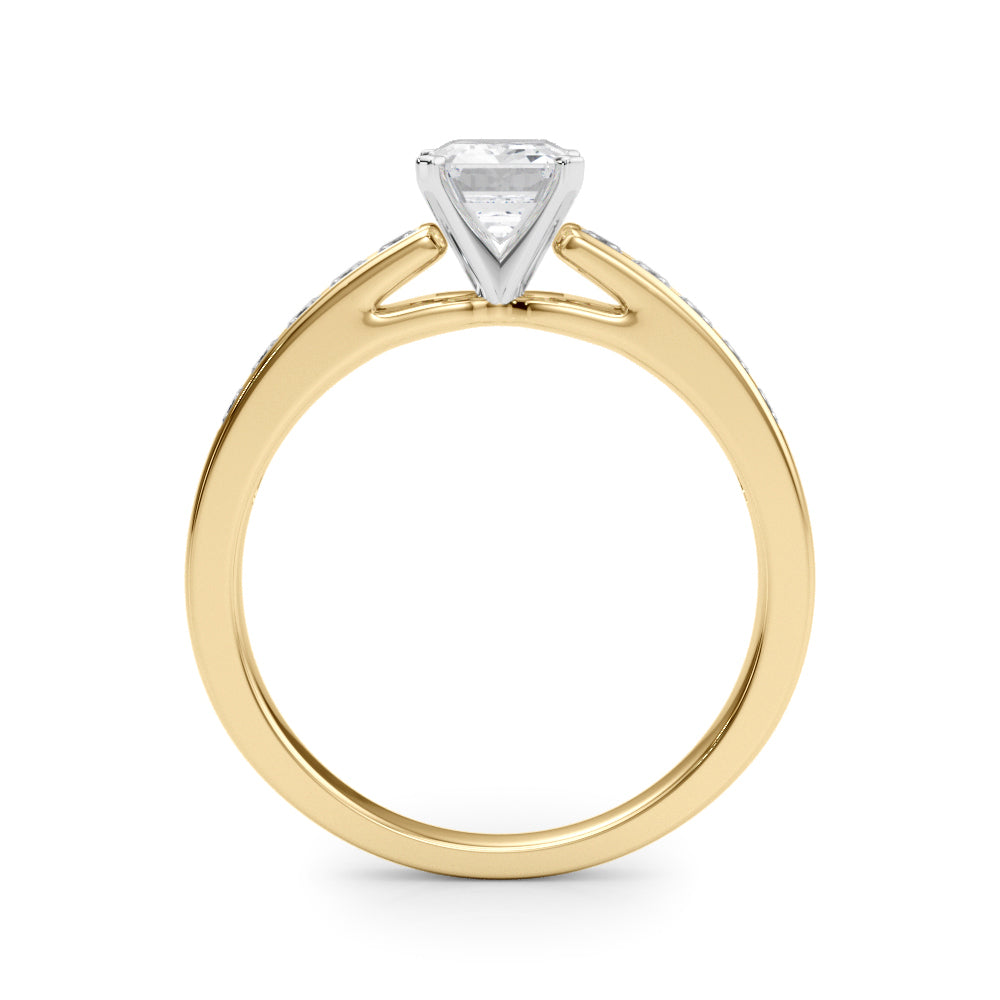 Yellow gold Radiant Solitaire Diamond Ring with Channel-Set Band and Four-Prong Setting