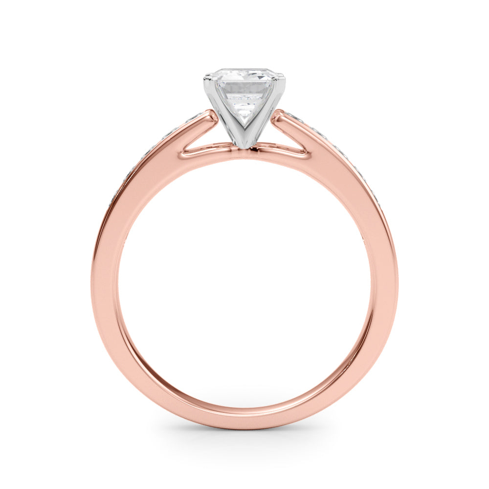 Rose gold Emerald Solitaire Diamond Ring with Channel-Set Band and Four-Prong Setting