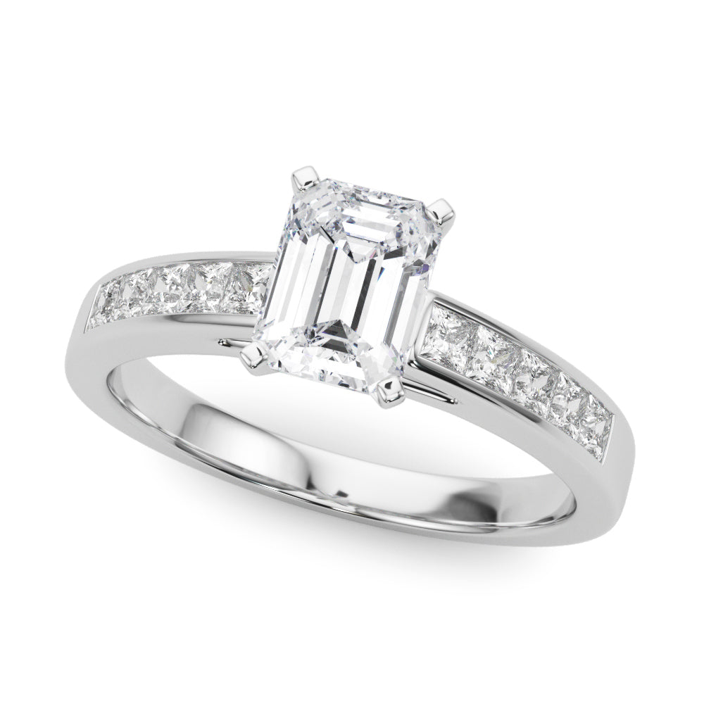 Platinum Radiant Solitaire Diamond Ring with Channel-Set Band and Four-Prong Setting