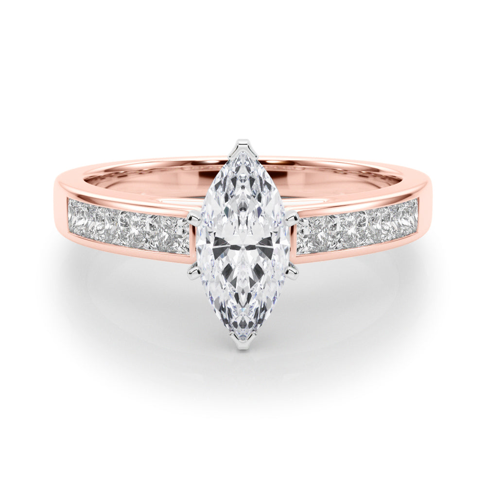 Rose gold Marquise Solitaire Diamond Ring with Channel-Set Band and Four-Prong Setting