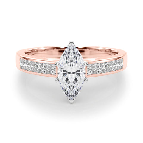 Rose gold Marquise Solitaire Diamond Ring with Channel-Set Band and Four-Prong Setting