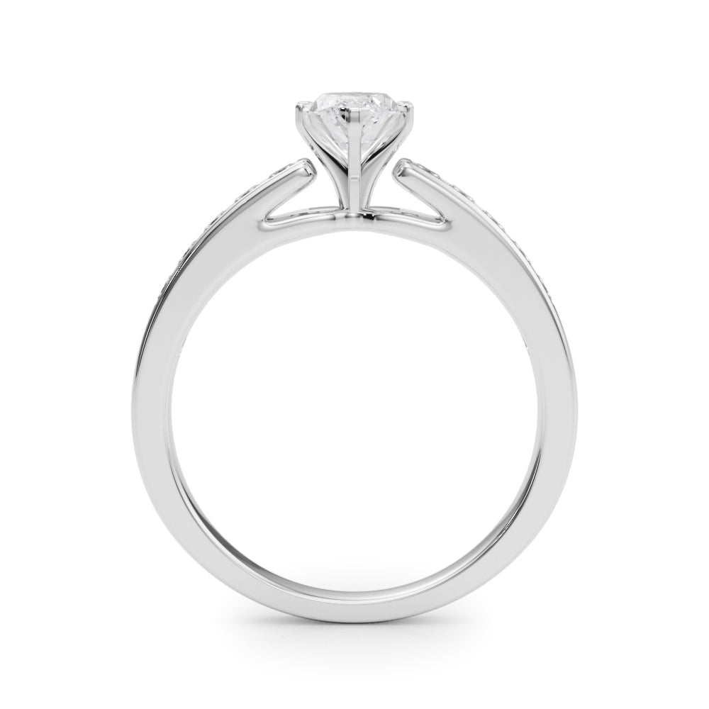 Silver Marquise Solitaire Diamond Ring with Channel-Set Band and Four-Prong Setting