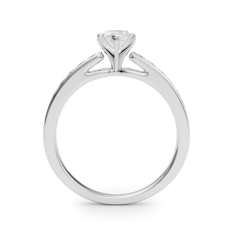 Silver Marquise Solitaire Diamond Ring with Channel-Set Band and Four-Prong Setting