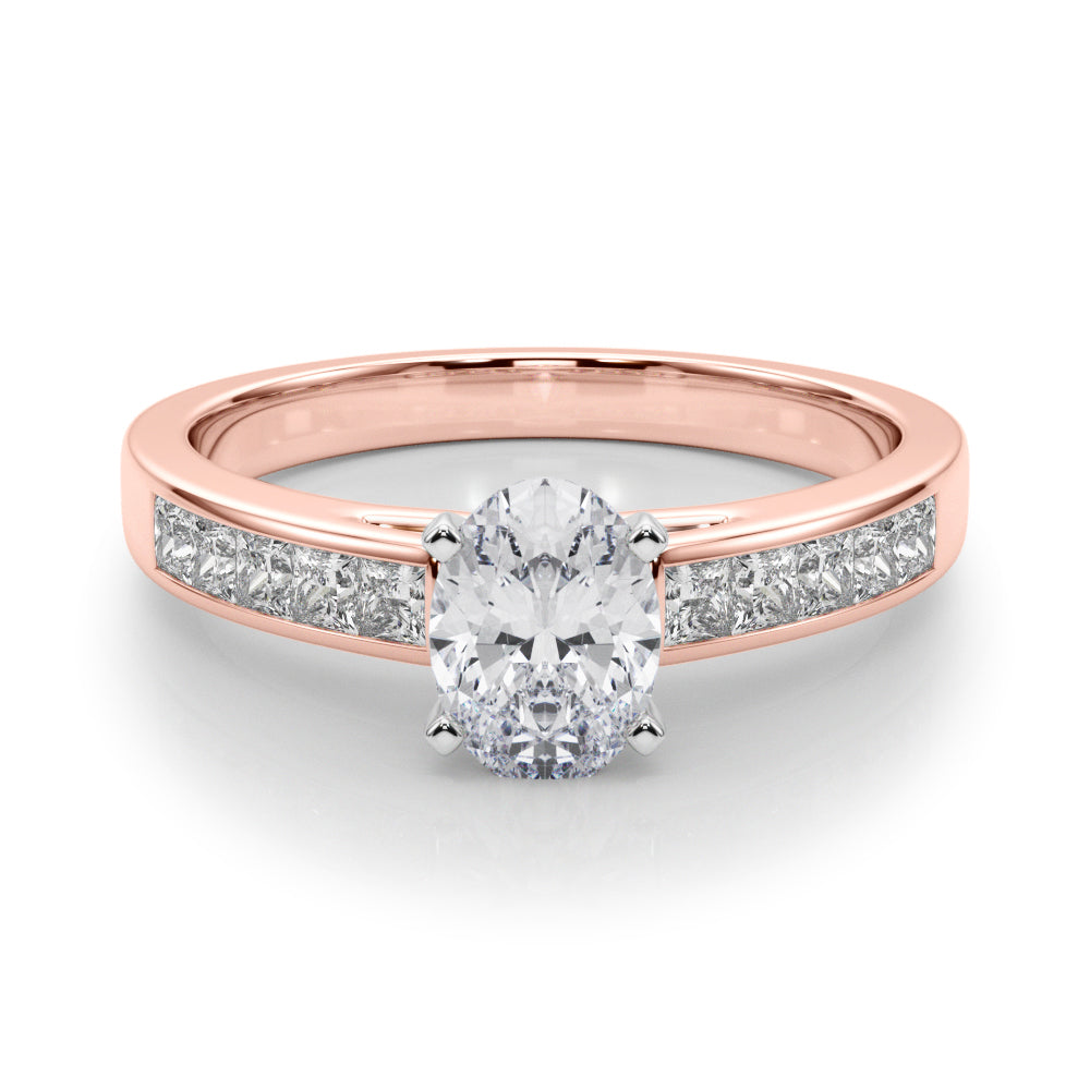 Rose gold Oval Solitaire Diamond Ring with Channel-Set Band and Four-Prong Setting