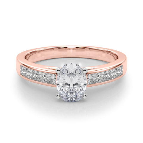 Rose gold Oval Solitaire Diamond Ring with Channel-Set Band and Four-Prong Setting