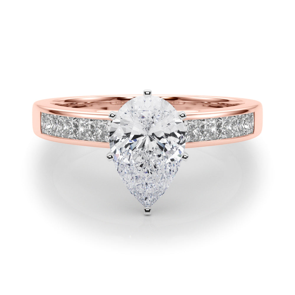 Rose gold Pear Solitaire Diamond Ring with Channel-Set Band and Four-Prong Setting
