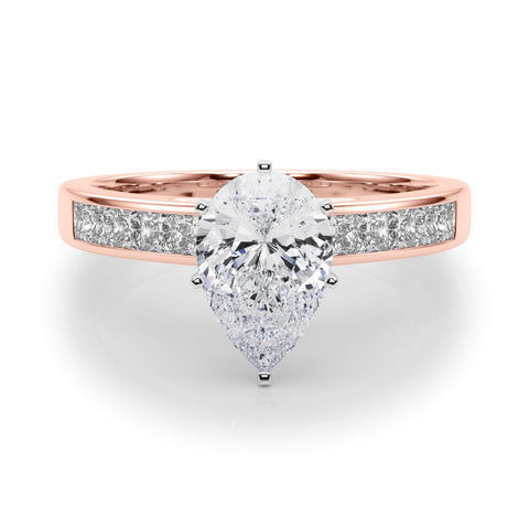 Rose gold Pear Solitaire Diamond Ring with Channel-Set Band and Four-Prong Setting