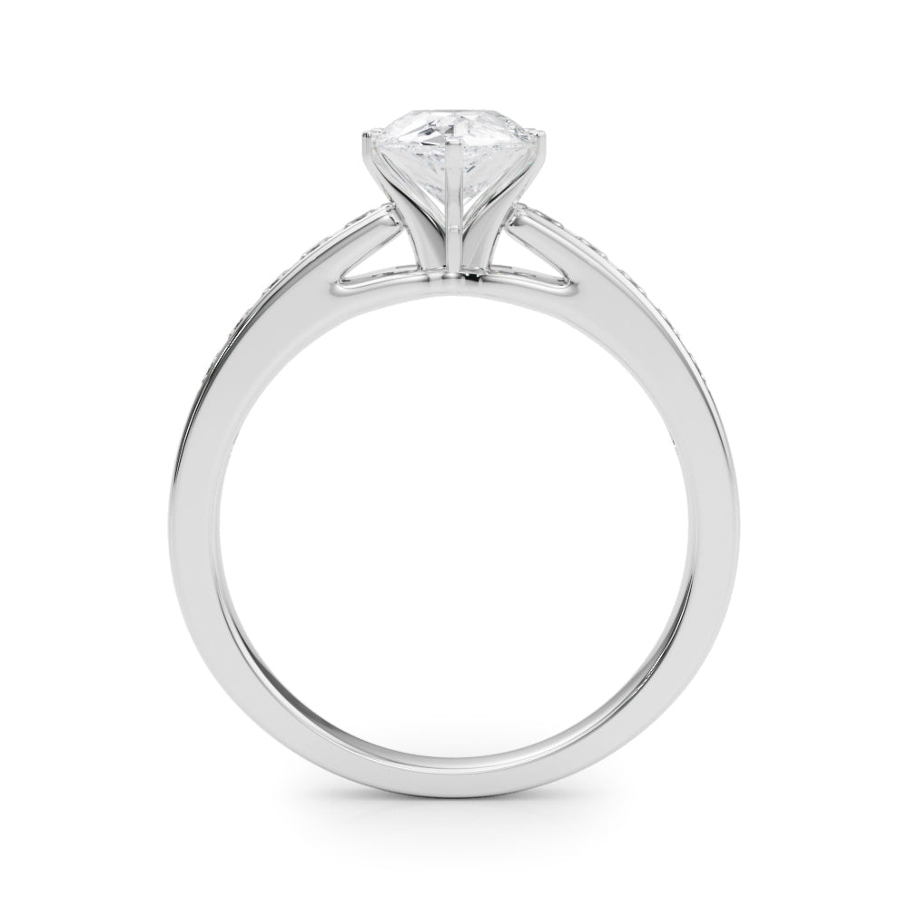 Platinum Pear Solitaire Diamond Ring with Channel-Set Band and Four-Prong Setting