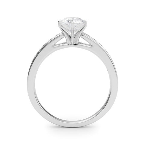 White gold Pear Solitaire Diamond Ring with Channel-Set Band and Four-Prong Setting