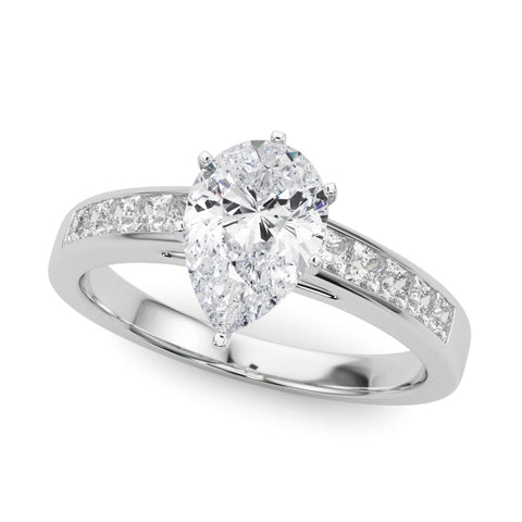 Platinum Pear Solitaire Diamond Ring with Channel-Set Band and Four-Prong Setting