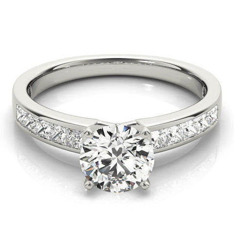 Platinum Round Solitaire Diamond Ring with Channel-Set Band and Four-Prong Setting