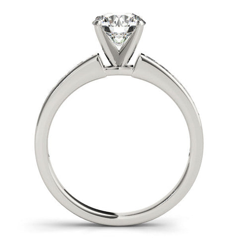 Platinum Round Solitaire Diamond Ring with Channel-Set Band and Four-Prong Setting