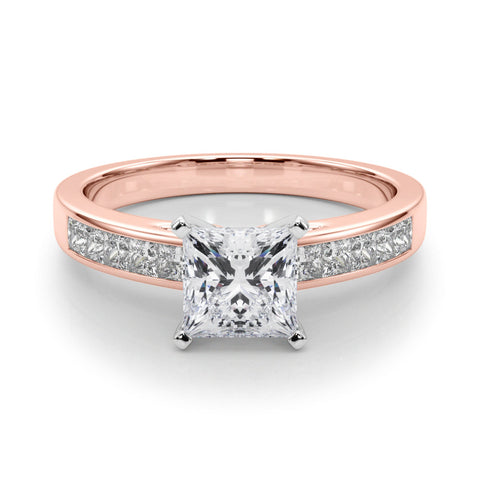 Rose gold Princess Solitaire Diamond Ring with Channel-Set Band and Four-Prong Setting
