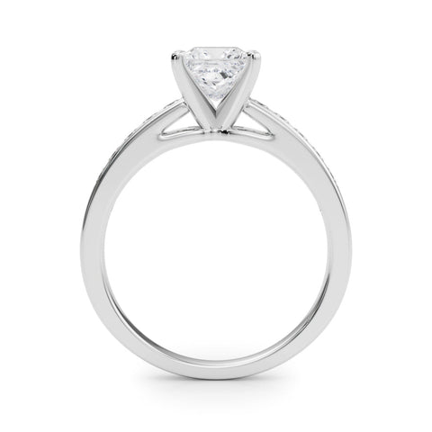 Platinum Princess Solitaire Diamond Ring with Channel-Set Band and Four-Prong Setting