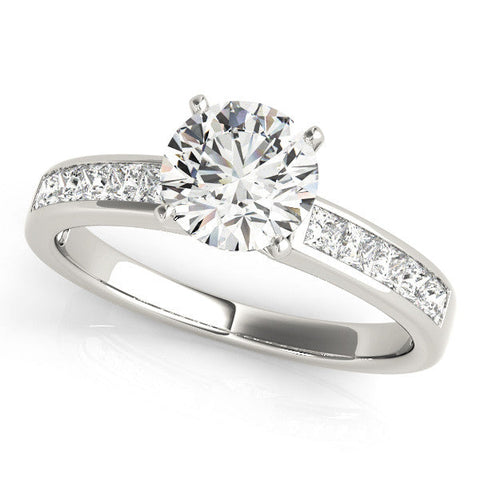 Platinum Round Solitaire Diamond Ring with Channel-Set Band and Four-Prong Setting