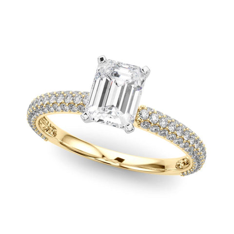 Yellow gold Radiant Solitaire with Pave Band and Four-Prong Setting