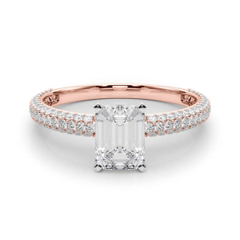 Rose gold Emerald Solitaire with Pave Band and Four-Prong Setting